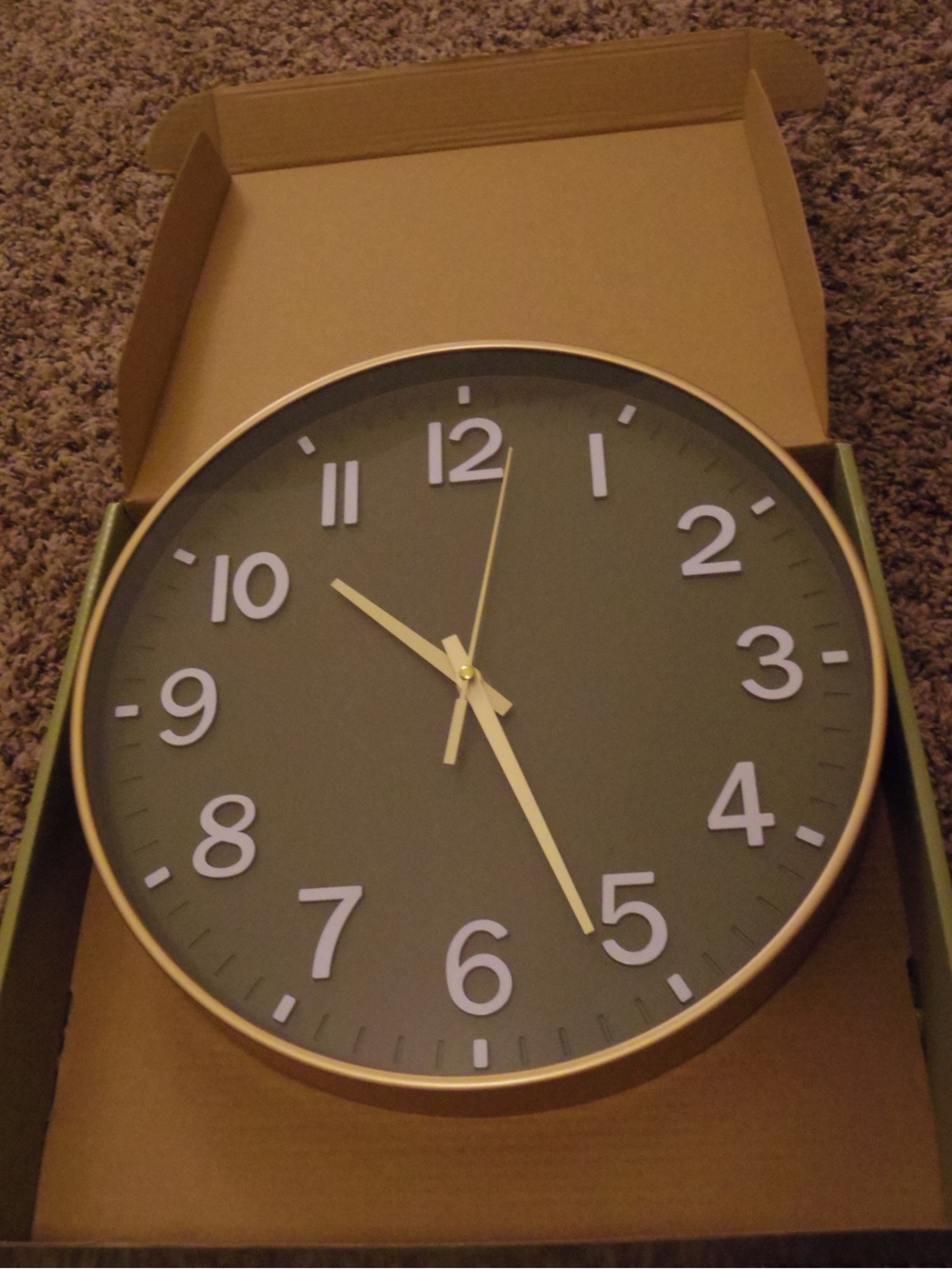 Modern Olive Green Wall Clock with Gold Rim